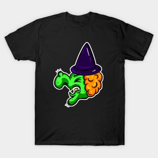 Halloween Green Witch Cartoon Wart T-Shirt